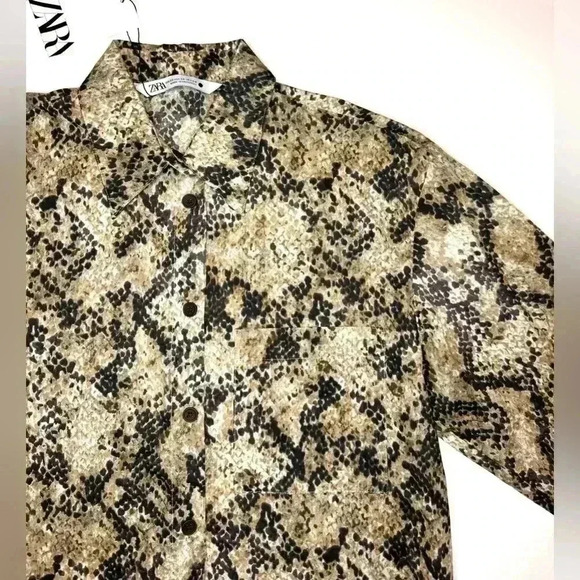 Zara Womens Animal Print Button Down Long Sleeve Shirt Size XS - Picture 7 of 9
